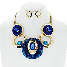 XLARGE Plate With Oval Stone Necklace & Earrings Set