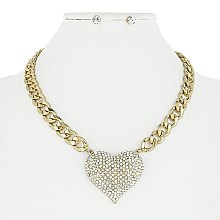 CRYSTAL HEART CHAIN STATEMENT NECKLACE SET
