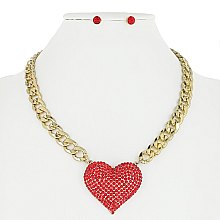 CRYSTAL HEART CHAIN STATEMENT NECKLACE SET