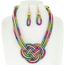 TRENDY KNOTTED ROPE STATEMENT NECKLACE & EARRINGS SET