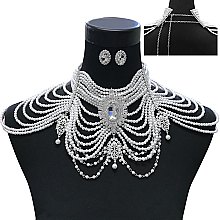 LINED PEARLS AND STONES FULL-COLLAR NECKLACE SET