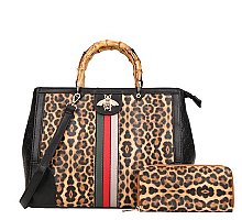 Leopard Bamboo Handle Large Stachel Set with wallet
