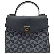 Triangle Checkered Monogram Twist Lock Flap Satchel