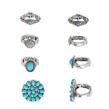Pack of 4 Glam WESTERN TURQUOISE SEMI STONE STRETCH Rings