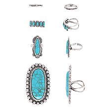 Pack of 4 Glam WESTERN TURQUOISE SEMI STONE Cuff Rings
