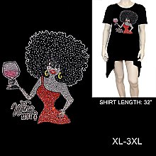 "WINE NOT?" AFRO QUEEN RHINESTONE Short-Sleeved SHIRT