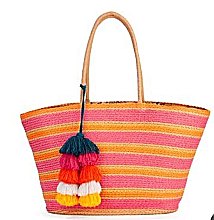 Multi Color Beach Bag with Pom Pom