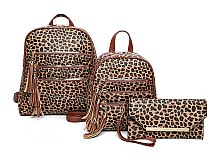3 in 1 Leopard Print Back Pack Clutch Set