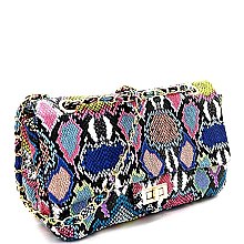 Snake Print Turn-Lock Flap Shoulder Bag