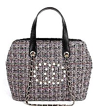 Smooth Fabric Classic Satchel Bag with Pearl Accent