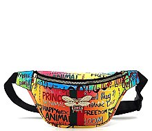 Multi Graffiti Bee Charm Fanny Pack - Waist Bag
