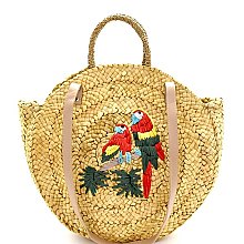 Boutique  Quality Parakeet Embroidered Woven Straw Satchel MH-PP6705