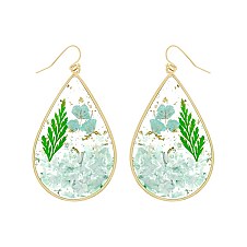 NATURAL STYLISH RESIN DRIED FLOWER TEARDROP EARRINGS