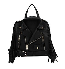 Moto Jacket Design Fringed Backpack / Shoulder Bag