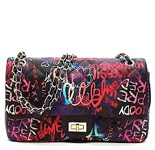 Graffiti Quilted Shoulder Handbag