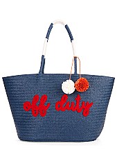 TRENDY NAVY Color Beach Bag with print
