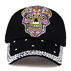 Vintage Sugar Skull Monogram Patch Embroidery Cap