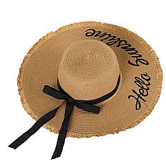 'Hello Sunshine' Print Wide Brim Straw Hat