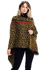 PACK of 12 Stripe Accent Leopard Poncho