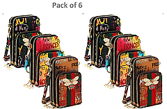 Pack of 6 pieces 2-in-1 BEE ACCENT  Multi Graffiti Print Cell Phone Purse & Crossbody Bag