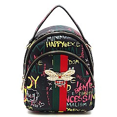 Convertible Graffiti Queen Bee Stripe Backpack Satchel