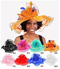 ORGANZA Roses and Feathers WIDE BRIM DERBY HAT