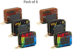 Pack of 6 Double Zip Multi Graffiti Print Accordion Card Holder Wallet