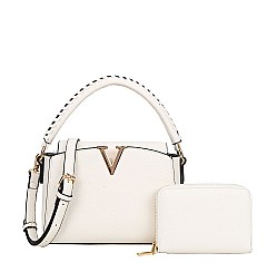 2 in-1 V- Accent Satchel Purse / Wallet Set