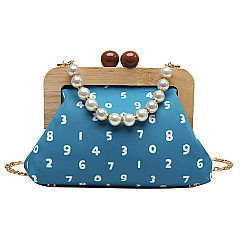 Wooden Frame Pearl Handle CANVAS HandHold -Crossbody