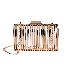 Vertically-lined All Metal Frame Clutch Bag