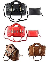 2-IN-1 Quilted Shopper Tote Crystal Stonned with the word "PRETTY"