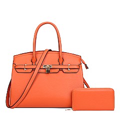 2 IN 1 Padlock Accented Classic Satchel With Wallet