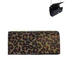 Rhinestone Covered Fabric Evening Clutch Purse with Chain Strap