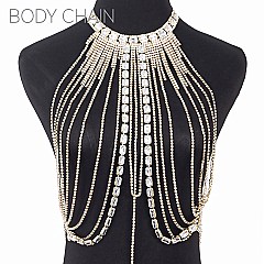 Stylish LARGE CRYSTAL NECKLACE WITH TASSELS Iconic Bodychain