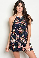 Sleeveless Floral Print Romper - Pack of 6 Pieces