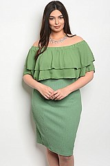 Plus Size off the Shoulder Fitted Bodycon Dress with Ruffles - Pack of 6 Pieces