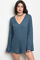 Bell Sleeves Open Back Multi Print Romper  - Pack of 6 Pieces