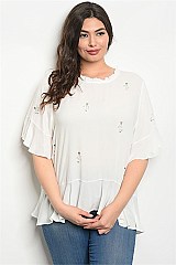 Plus Size Short Sleeve Plus Size Ruffled Jersey Tunic Top - Pack of 6 Pieces