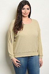 Plus Size Long Sleeve Scoop Neck Ribbed Top - Pack of 6 Pieces