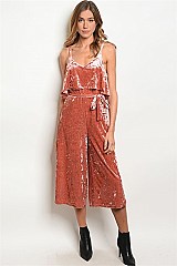 Sleeveless Ruffled Velvet Jumpsuit - Pack of 6 Pieces