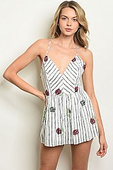Sleeveless V-neck Striped Floral Romper -Pack of 6 Pieces