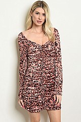 Long Sleeve V-neck Leopard Print Bodycon Dress - Pack of 8 Pieces