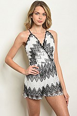 Sleeveless V-neck Chevron Knit Romper - Pack of 6 Pieces