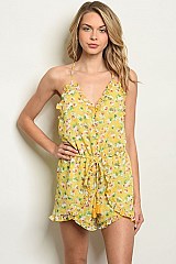 Sleeveless V-neck Floral Print Ruffled Romper - Pack of 6 Pieces