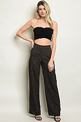 Fitted Waist Leopard Print Wide Leg Trousers - Pack of 6 Pieces