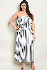 Plus Size Sleeveless Tube Top Striped Jumpsuit - Pack of 6 Pieces