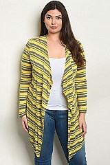 Plus Size Long Sleeve Open Front Striped Cardigan - Pack of 6 Pieces