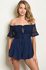 Short Sleeve Off the Shoulder Crochet Romper - Pack of 6 Pieces