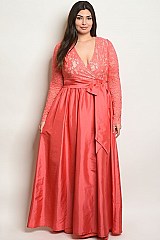 Plus Size Long Lace Sleeve Taffeta Gown - Pack of 6 Pieces
