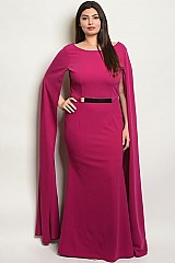 Plus Size Long Cap Sleeve Belted Gown - Pack of 6 Pieces
